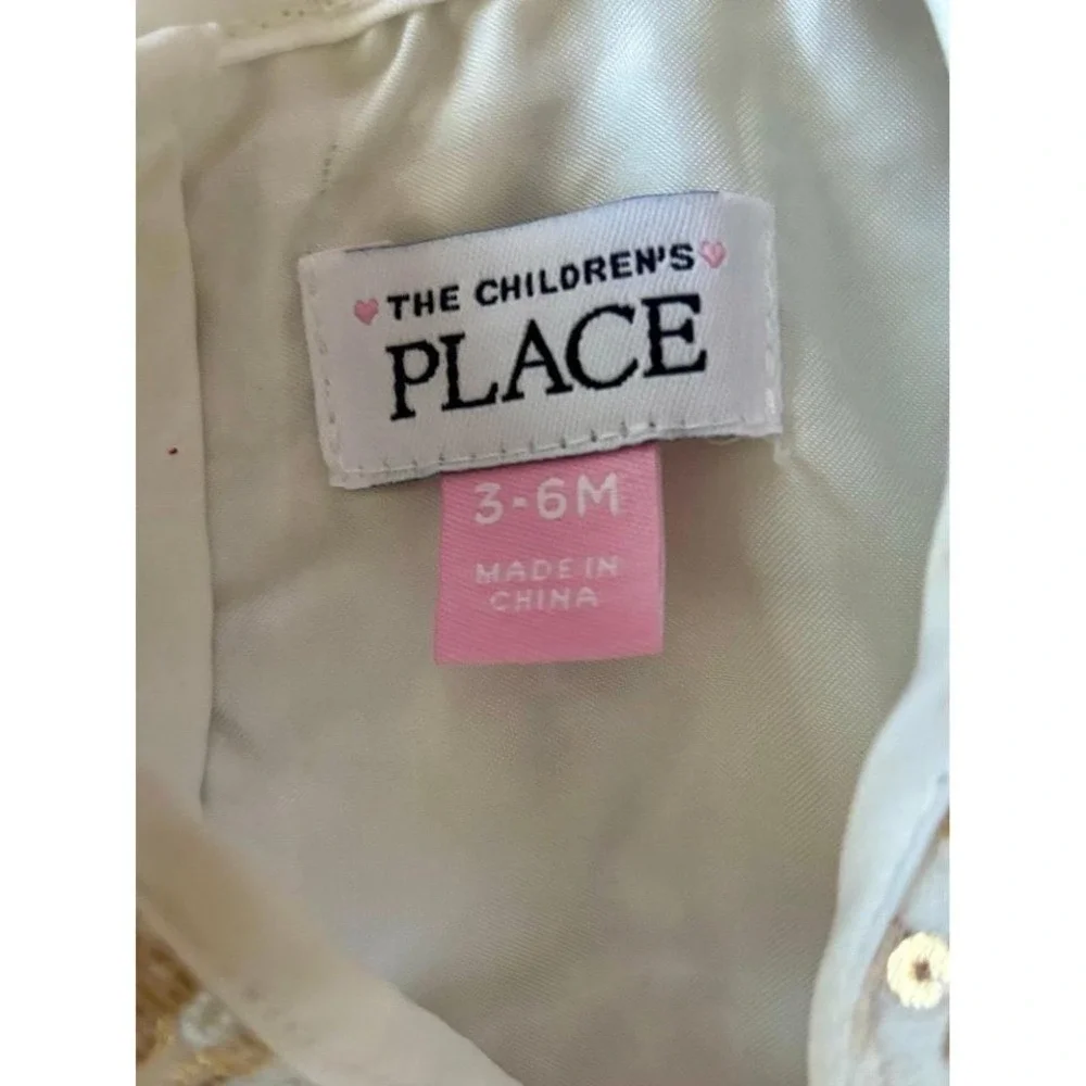 The Children's Place Party Dress Baby Girl 3-6M White Pink Gold Sequin